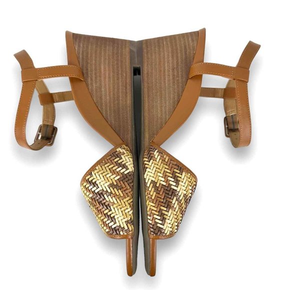 Vionic Clarita Size 10 Orthotic Strappy Brown Leather Woven T-Strap Wedge Sandal - Picture 3 of 7